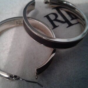 Ralph Lauren Brown and Gold RLL Hoop Earrings
